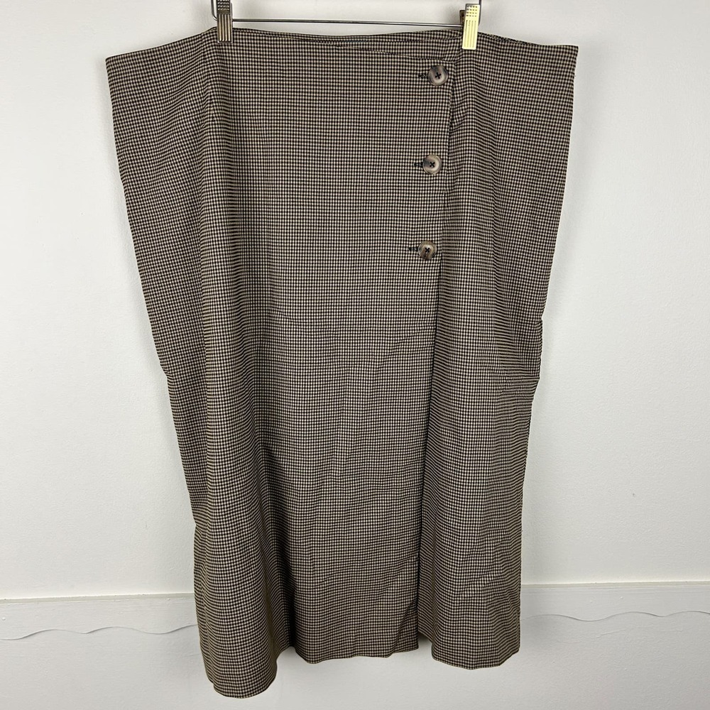 Modcloth Plus Size Brown Plaid Sideways Structured Midi Skirt Acidemia 2X
